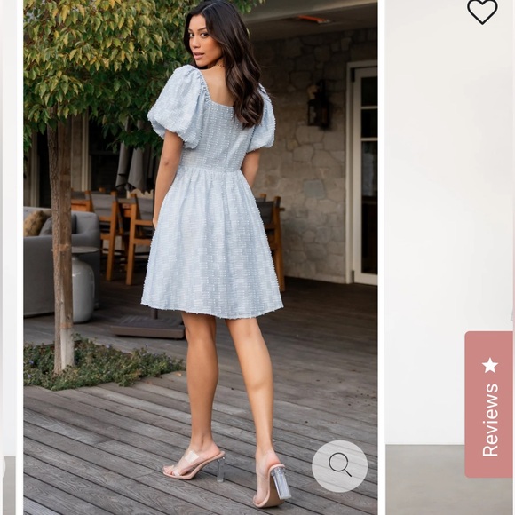 Blue Puff Sleeve Sommer Short Dress - Picture 5 of 6